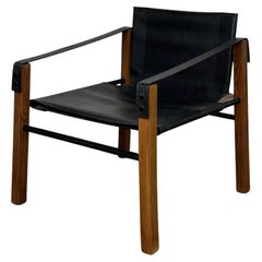 Safari Style Lounge Chair in Black Leather