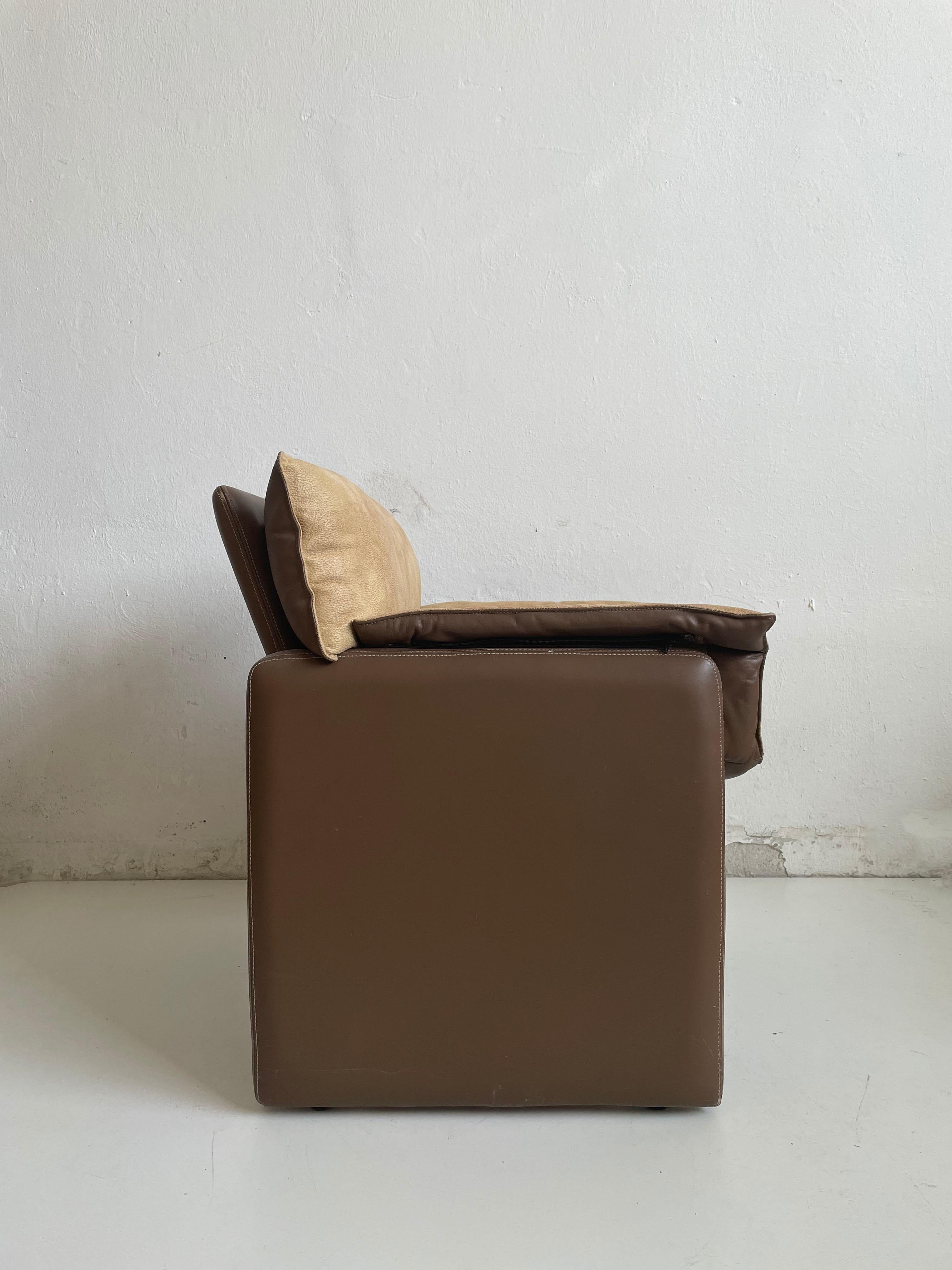 Lambskin Safari Suede and Leather Dinner Chair, Carlo Bartoli for Rossi di Albizzate, 80s For Sale
