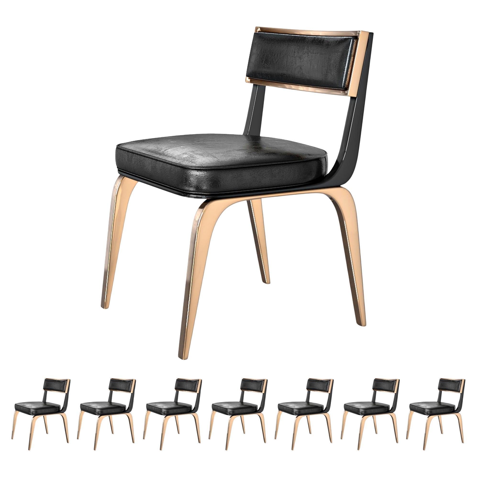 Stuhl „Safari XCIII“ aus Bronze, achtteilig, maßgeschneidertes Leder, Istanbul