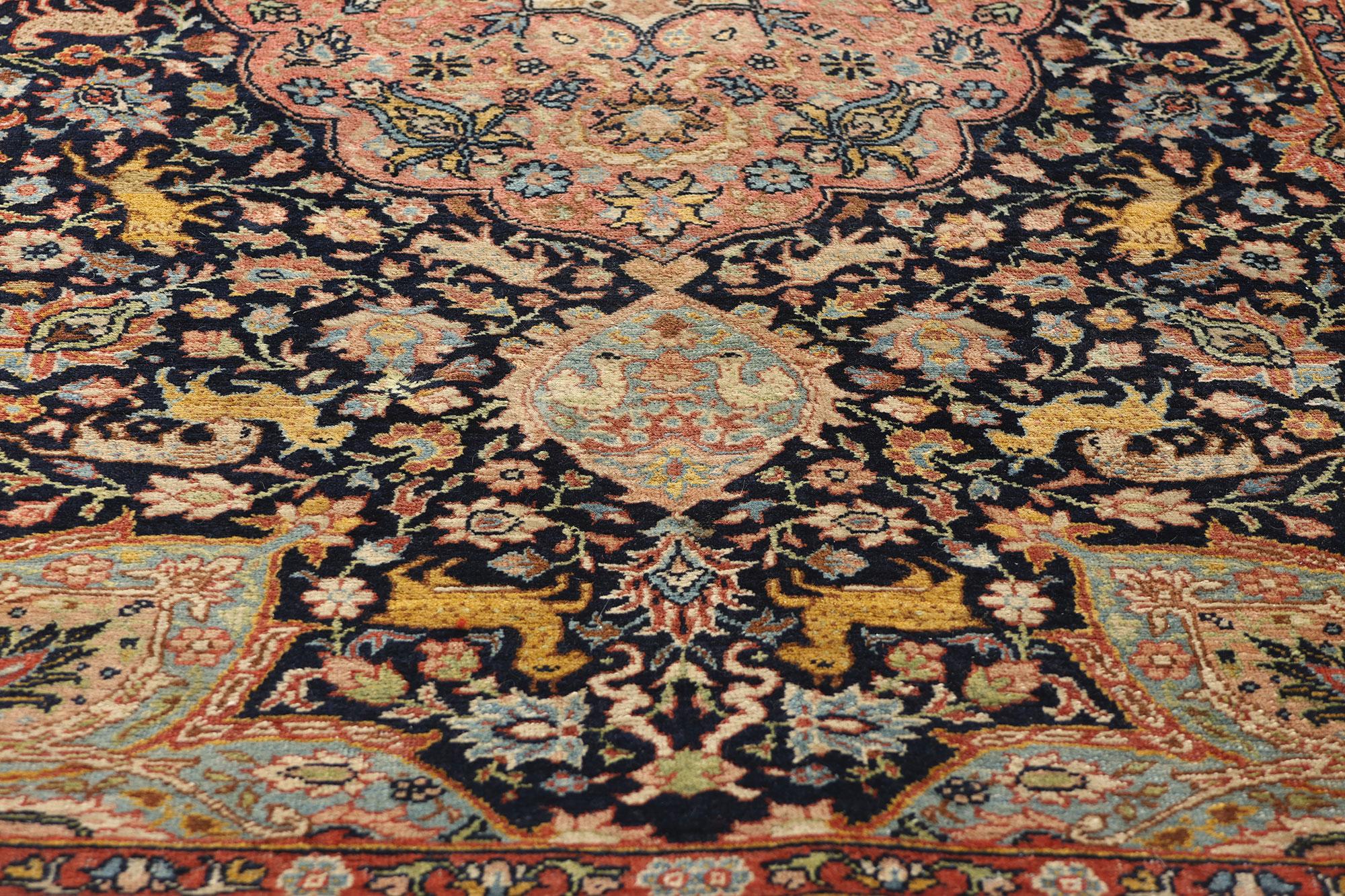 20th Century Safavid Medallion and Animal Persian Tabriz Hunting Carpet For Sale