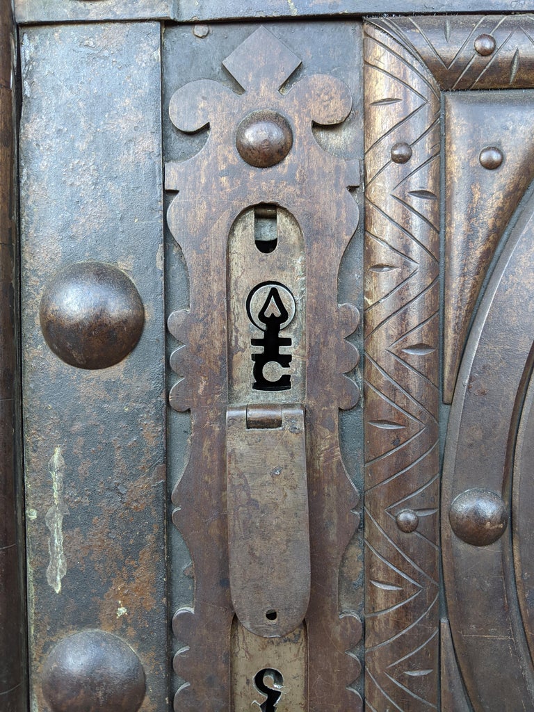 Safe in Studded Iron and Wood, France, Mid 19th Century at 1stDibs