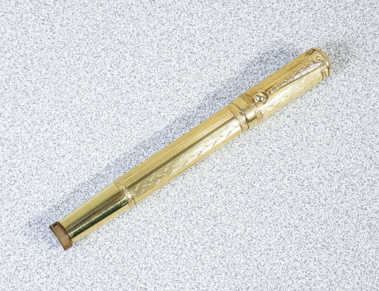 Safety fountain pen with retractable nib. SIMPLEX, gold laminated