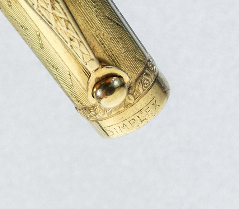 Safety fountain pen with retractable nib. SIMPLEX, gold laminated