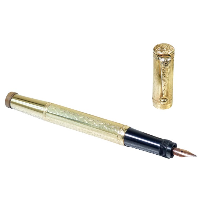 Safety fountain pen with retractable nib. SIMPLEX, gold laminated