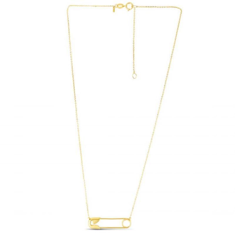 Contemporary Safety Pin Charm Necklace Trendy Modern Paperclip Link Bold 14K Yellow Gold