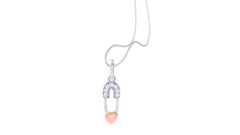 Safety Pin Kids Pendant, 18k Rose Gold, White Gold, 0.03ct