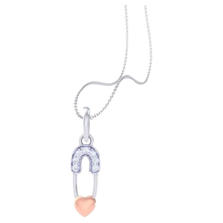 Safety Pin Kids Pendant, 18k Rose Gold, White Gold, 0.03ct For Sale