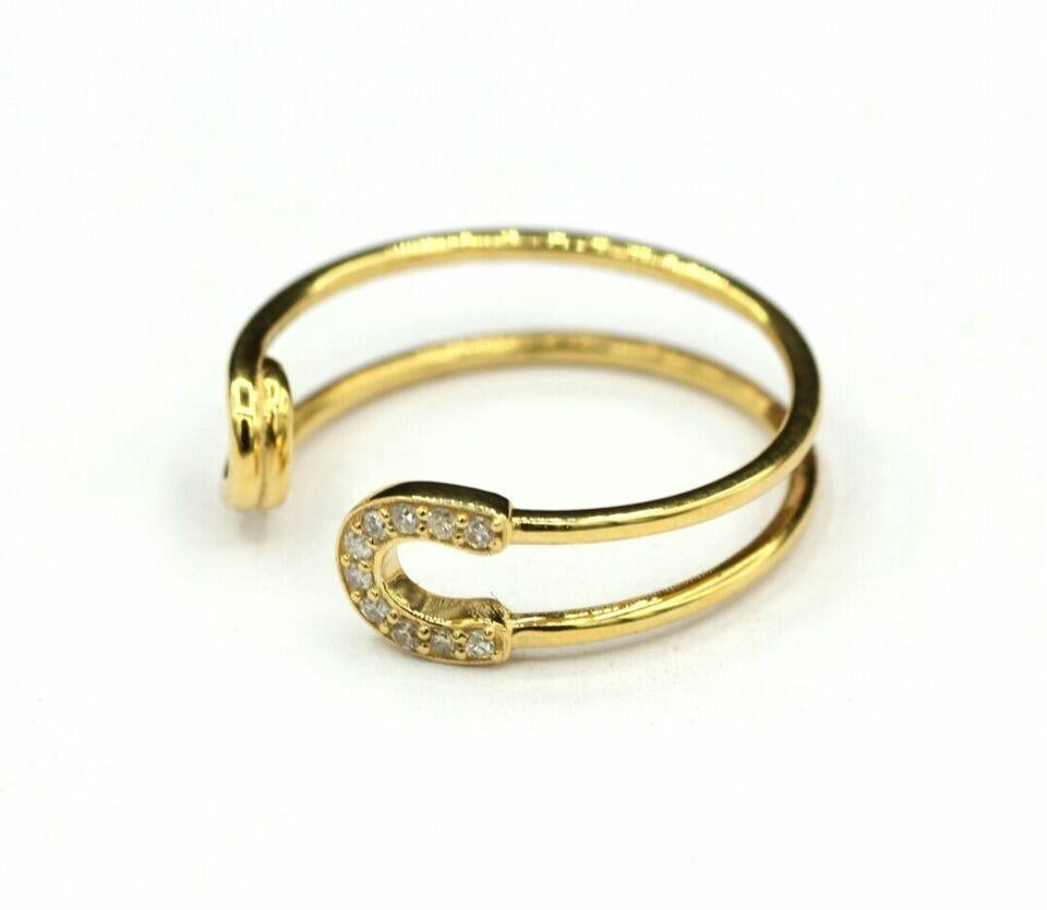 Safety Pin Shape Ring Band 14k Solid Gold Diamond Designer Ring Birthday Gift. For Sale 6