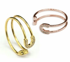 Safety Pin Shape Ring Band 14k Solid Gold Diamond Designer Ring Birthday Gift.