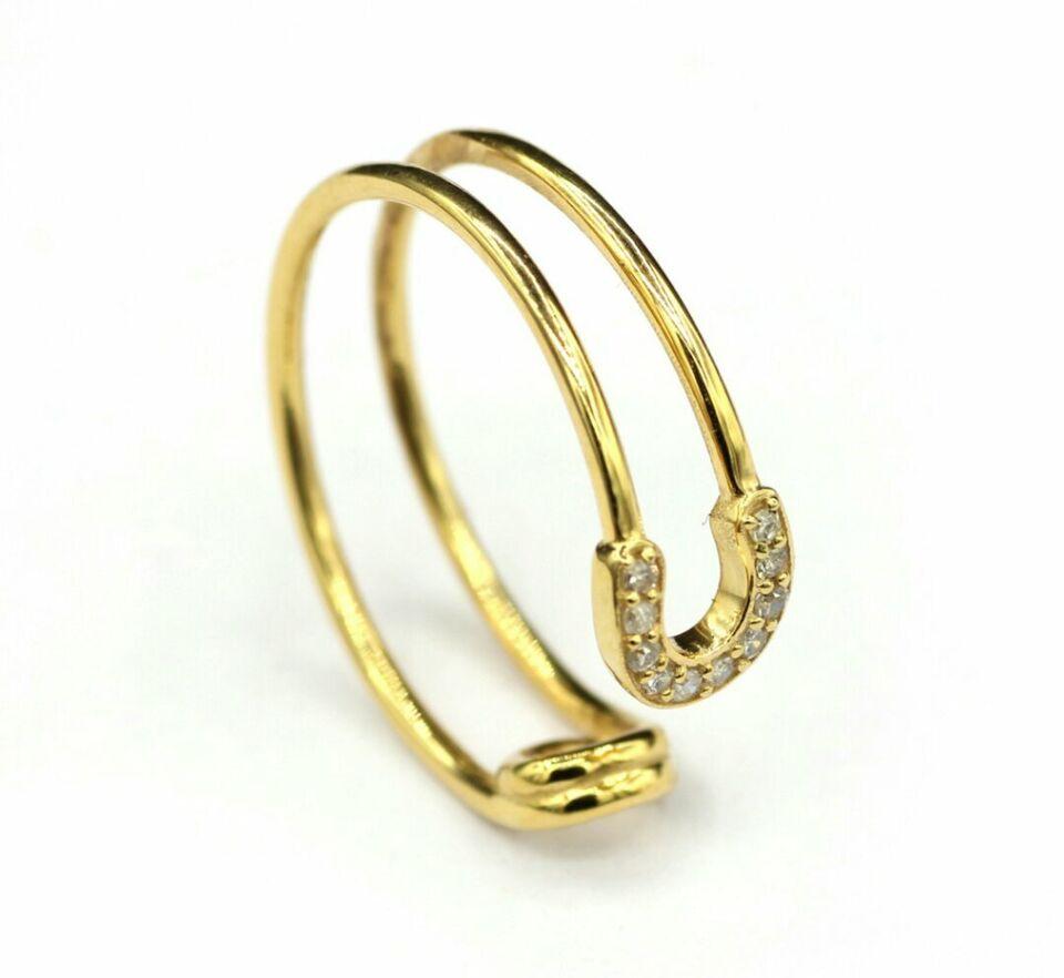 Art Deco Safety Pin Shape Ring Band 14k Solid Gold Diamond Designer Ring Birthday Gift. For Sale