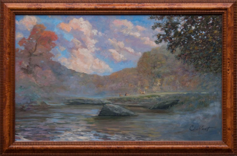 Plein air painting offers the opportunity to appreciate everything in nature. Different times of the day changes the light and the experience. Painted along Brandywine, this painting brings together the frolic and majesty of nature as I experienced