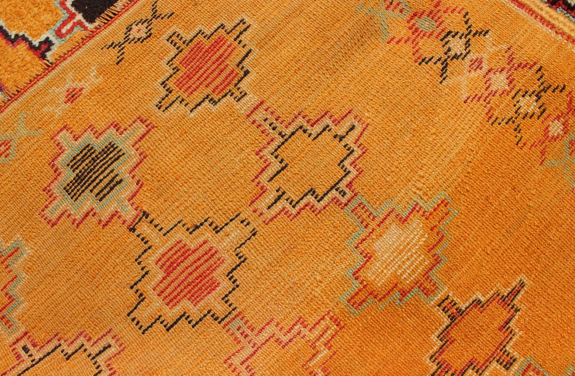 Saffron Colored Antique Moroccan Carpet with Geometric and Diamond Pattern  For Sale 3