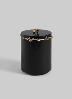 Corbeille noire safran avec couvercle en Wood Wood laqué et laiton, Viya By Vikram Goyal