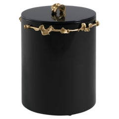 Cestino nero zafferano con coperchio in Wood Wood e ottone laccato, Viya By Vikram Goyal