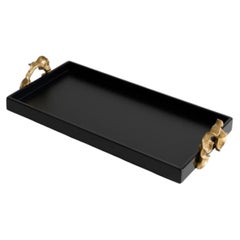 Saffron Black Vanity Tray in Lacquer Wood & Brass, Viya By Vikram Goyal