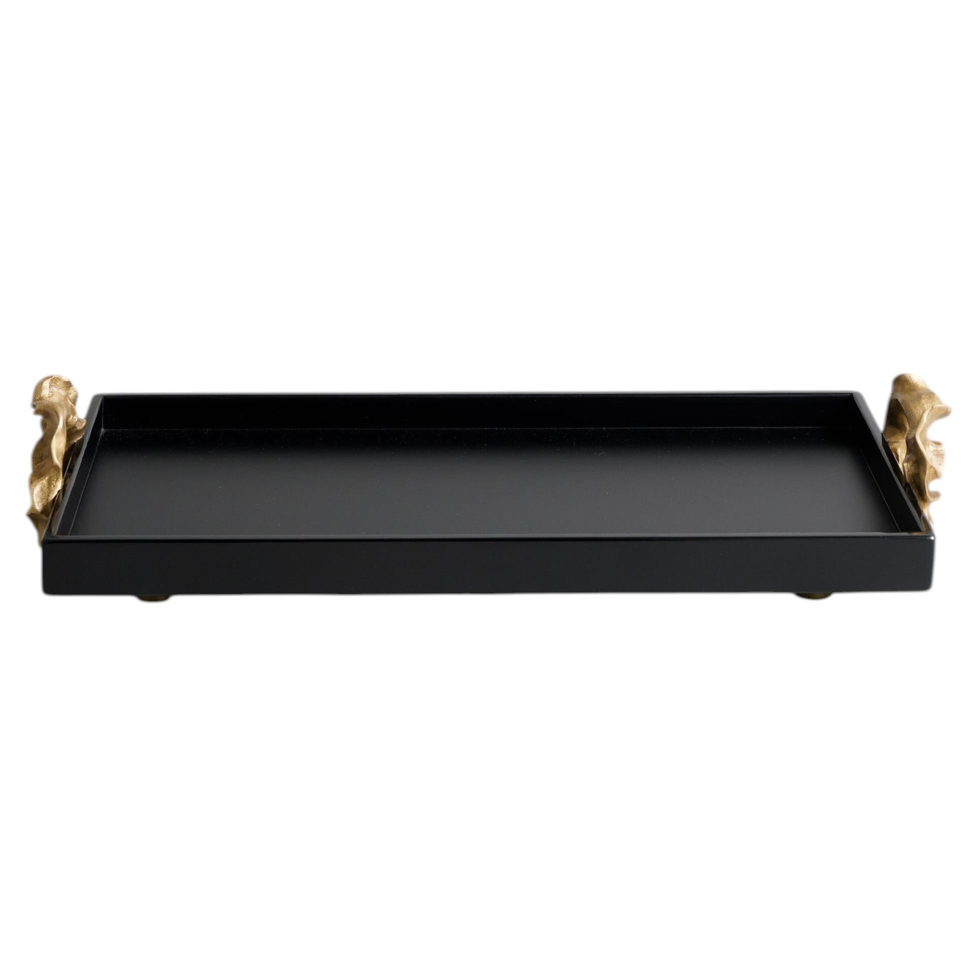 Saffron Black Vanity Tray in Lacquer Wood & Brass, Viya By Vikram Goyal