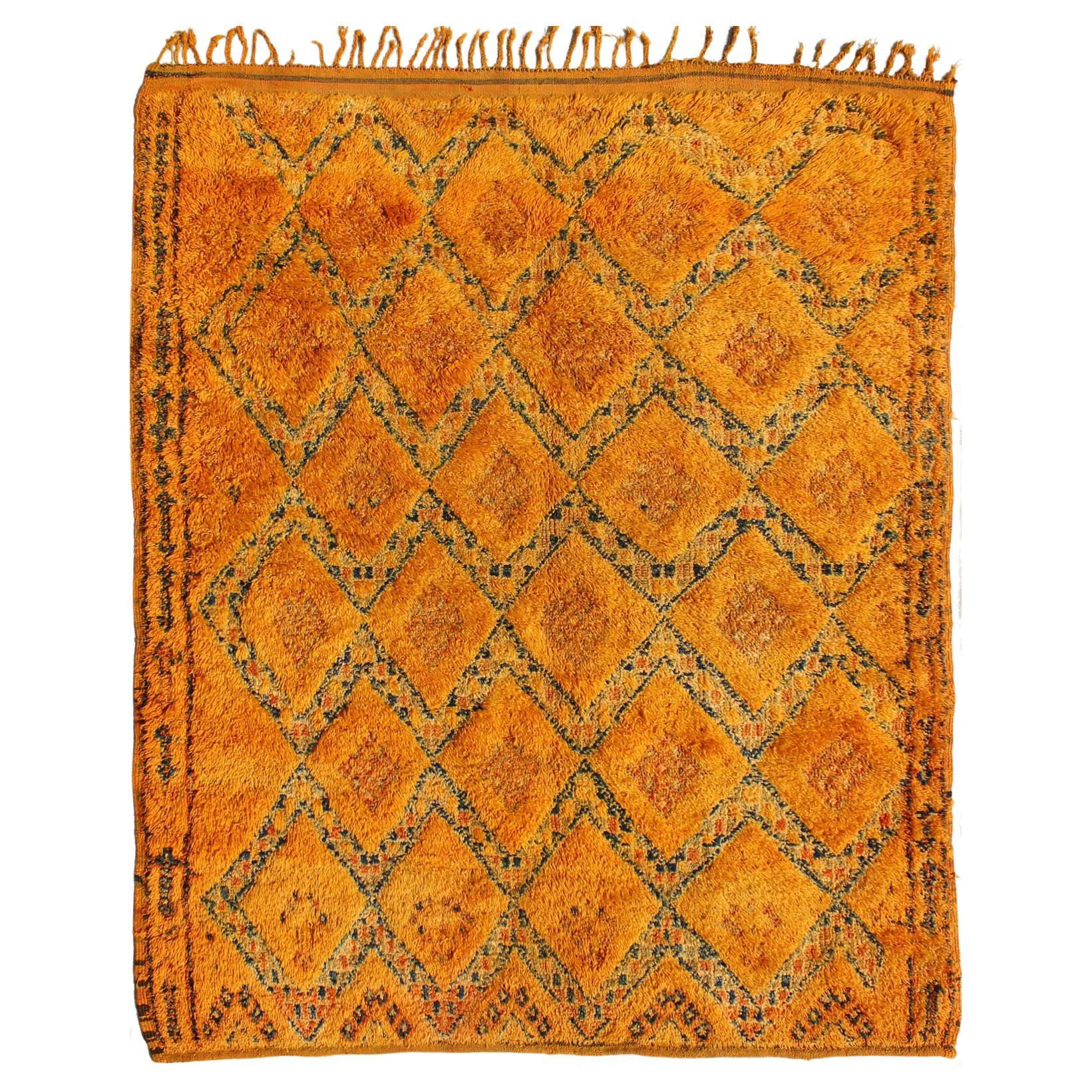 Saffron Colored Antique Moroccan Carpet with Geometric and Diamond Pattern