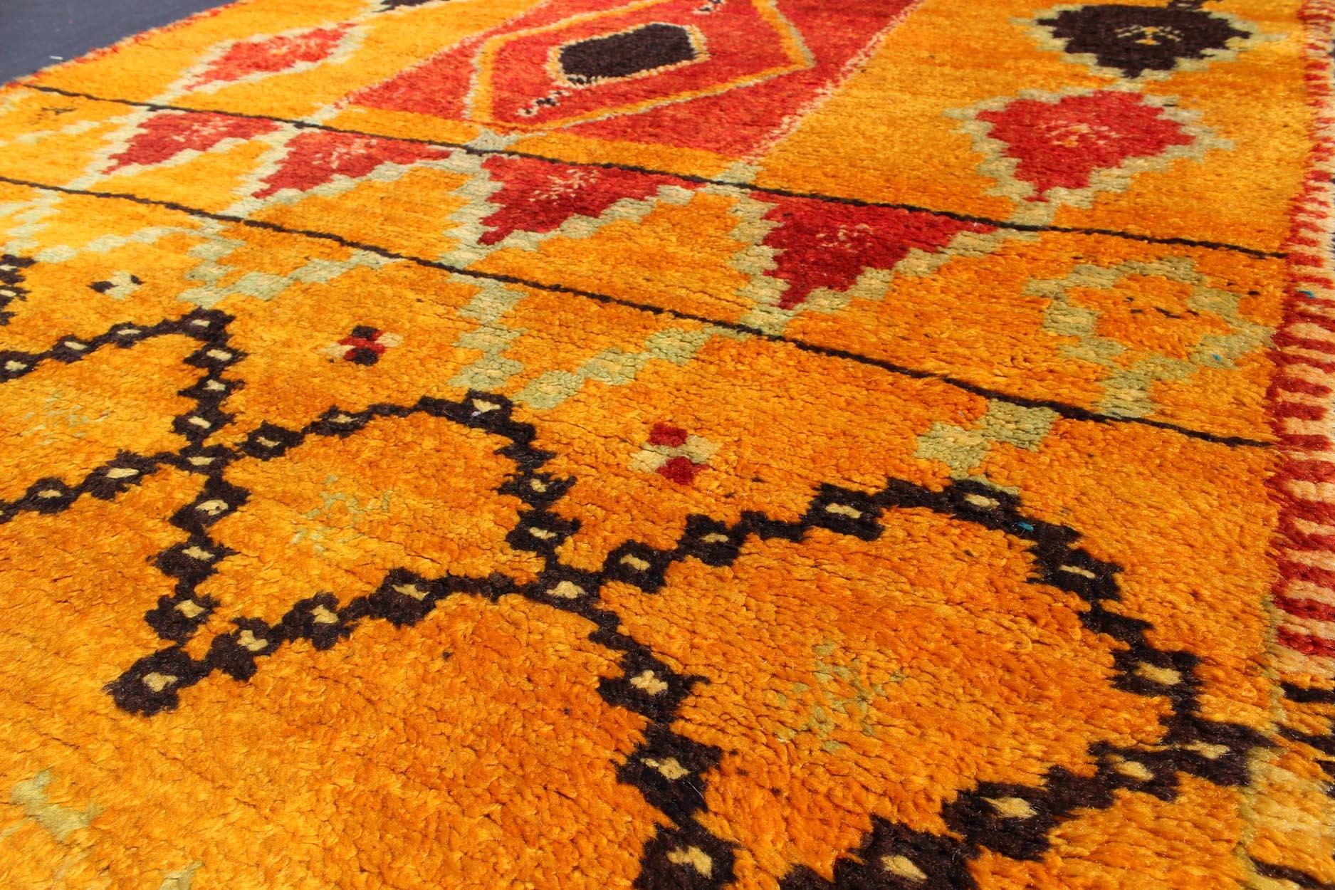 Saffron Colored Moroccan Carpet with Tribal Geometric Design  In Good Condition For Sale In Atlanta, GA