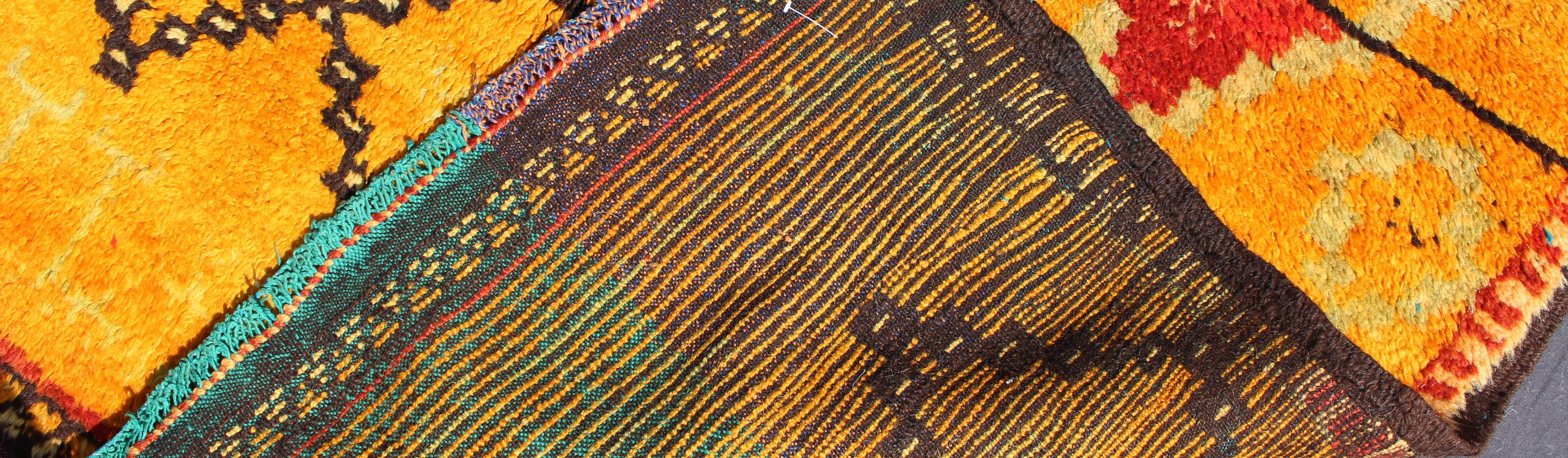 20th Century Saffron Colored Moroccan Carpet with Tribal Geometric Design  For Sale