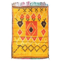 Vintage Saffron Colored Moroccan Carpet with Tribal Geometric Design 