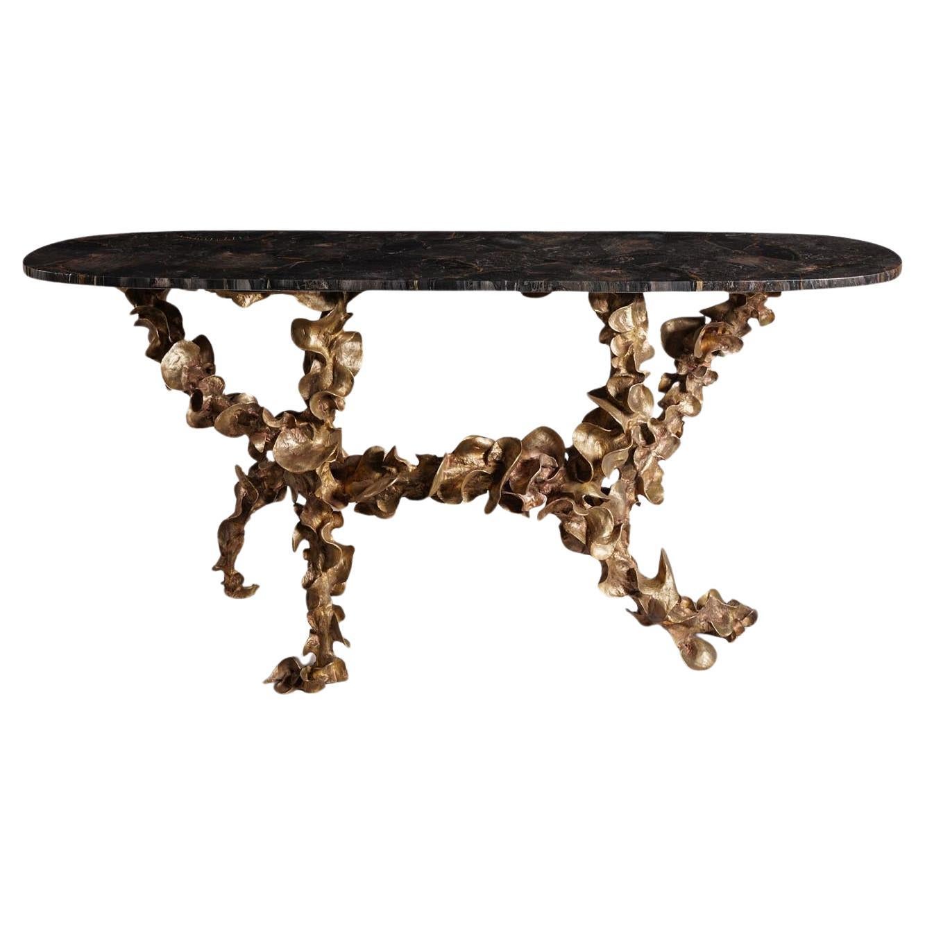 Saffron Console in Semi Precious Stone Overlay Top & Brass, Viya by Vikram Goyal