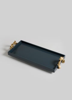 Saffron Dark Blue Vanity Tray in Lacquer Wood & Brass, Viya By Vikram Goyal