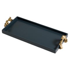 Saffron Dark Blue Vanity Tray in Lacquer Wood & Brass, Viya By Vikram Goyal