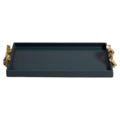 Saffron Dark Blue Vanity Tray in Lacquer Wood & Brass, Viya By Vikram Goyal