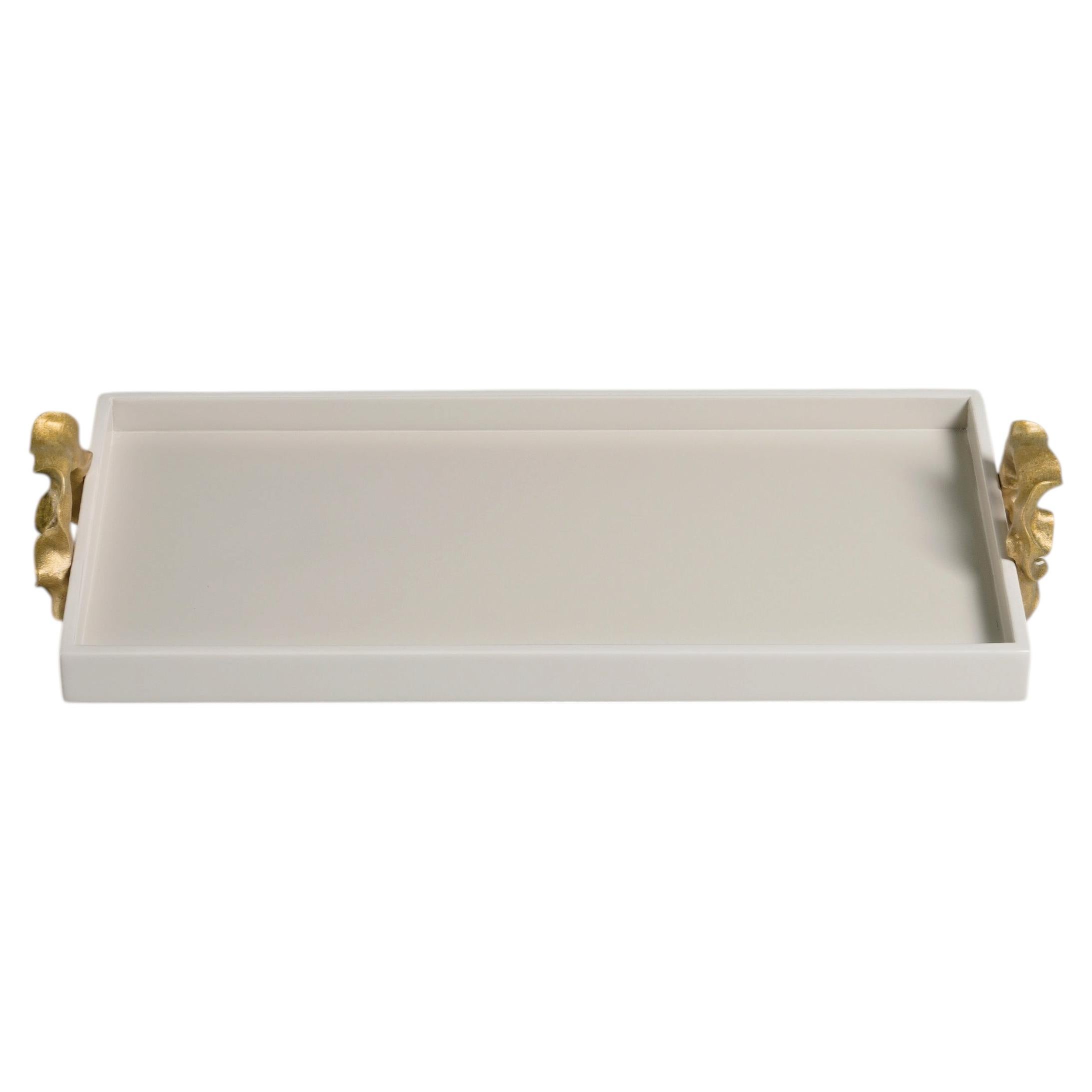 Saffron Ecru Vanity Tray in Lacquer Wood & Brass, Viya By Vikram Goyal