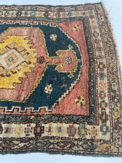 Saffron & Midnight Blue Antique Kurdish Rug, c. 1930's