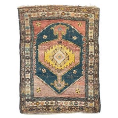 Saffron & Midnight Blue Antique Kurdish Rug, c. 1930's
