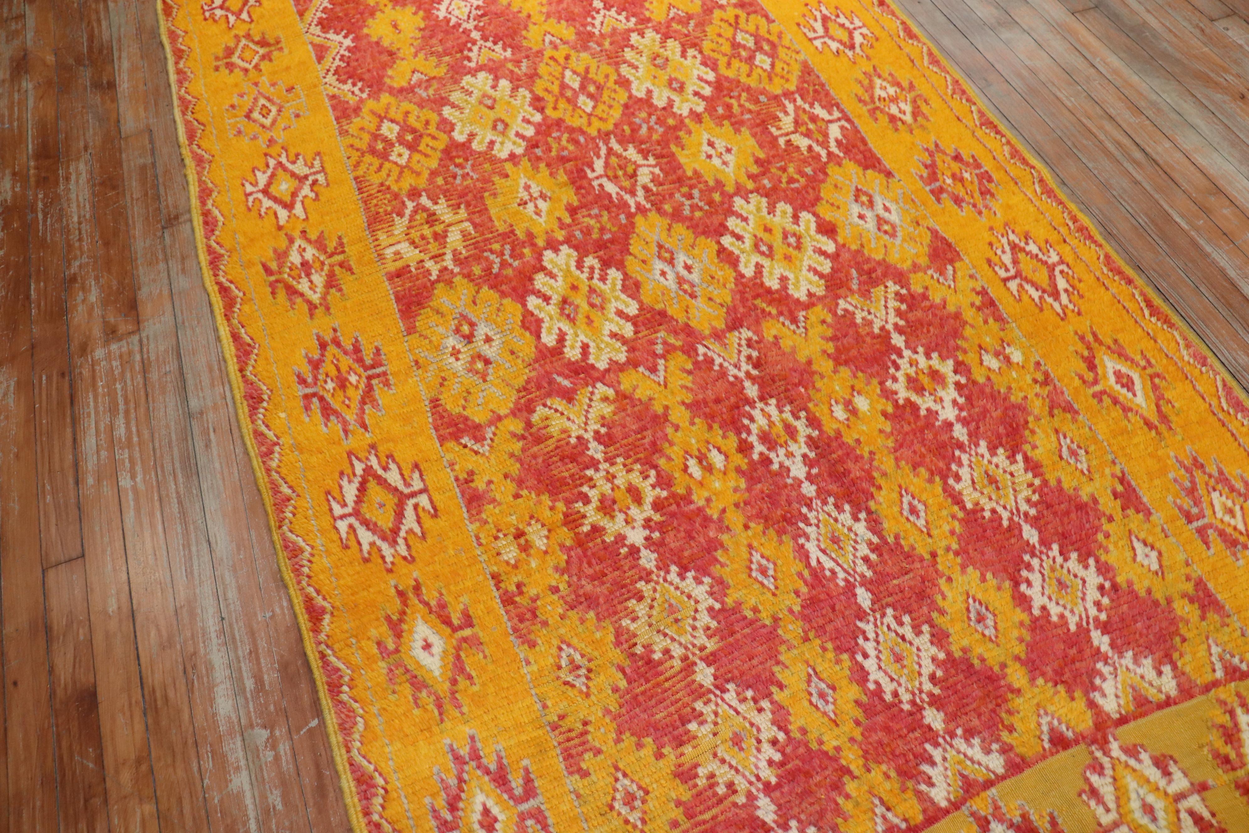 Mid-Century Modern Saffron Red Quirky Moroccan Colorful Geometric Accent Rug For Sale