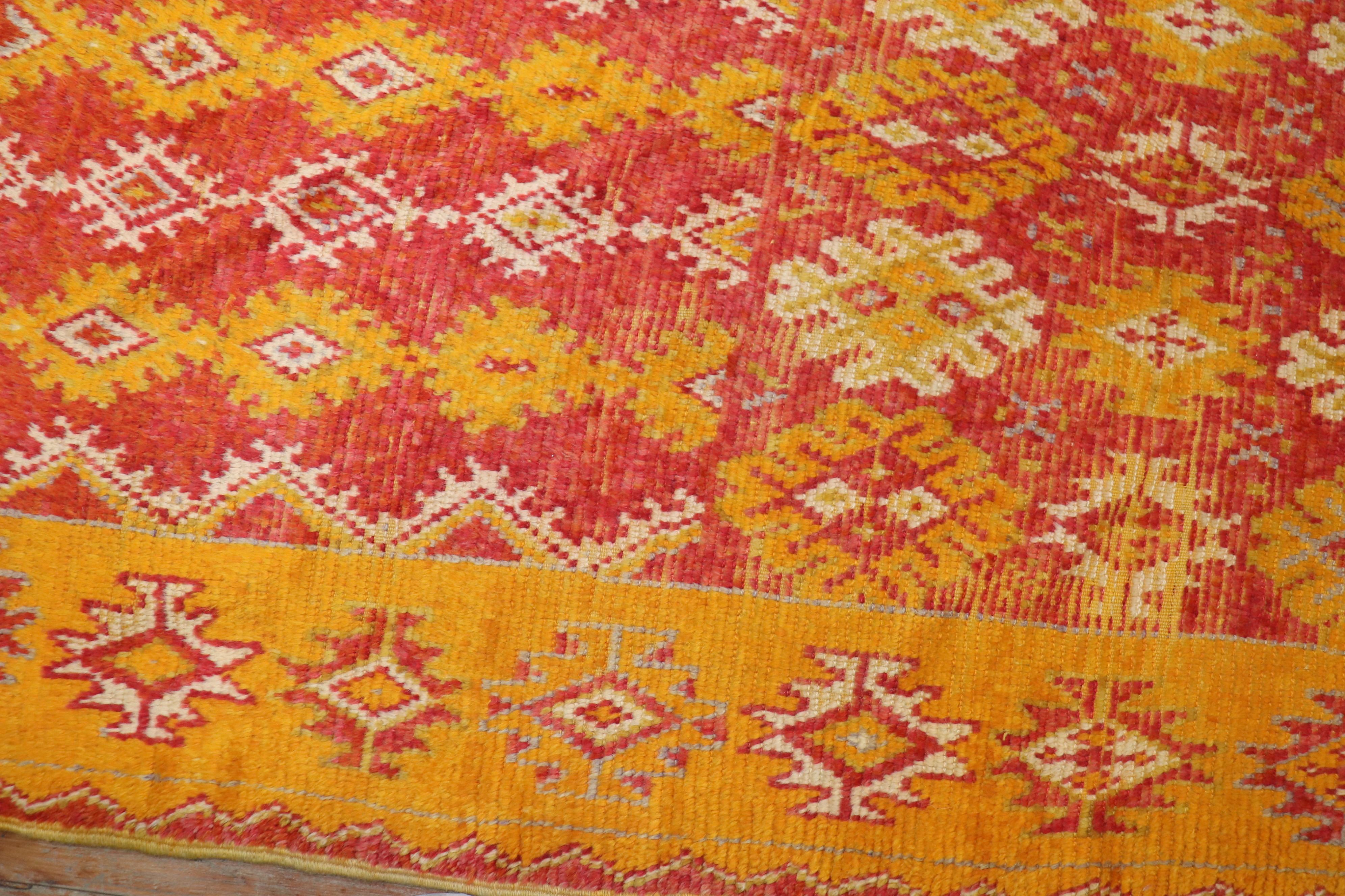 Saffron Red Quirky Moroccan Colorful Geometric Accent Rug In Good Condition For Sale In New York, NY