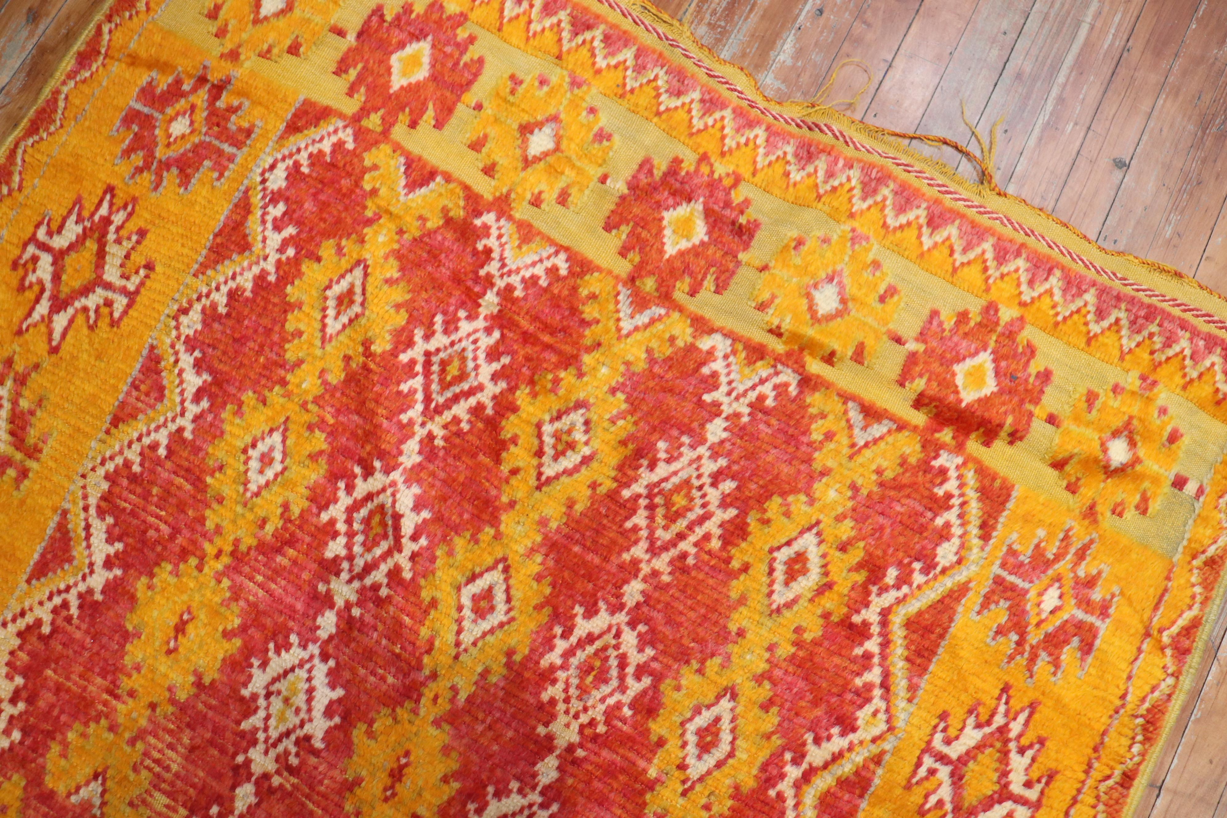 20th Century Saffron Red Quirky Moroccan Colorful Geometric Accent Rug For Sale