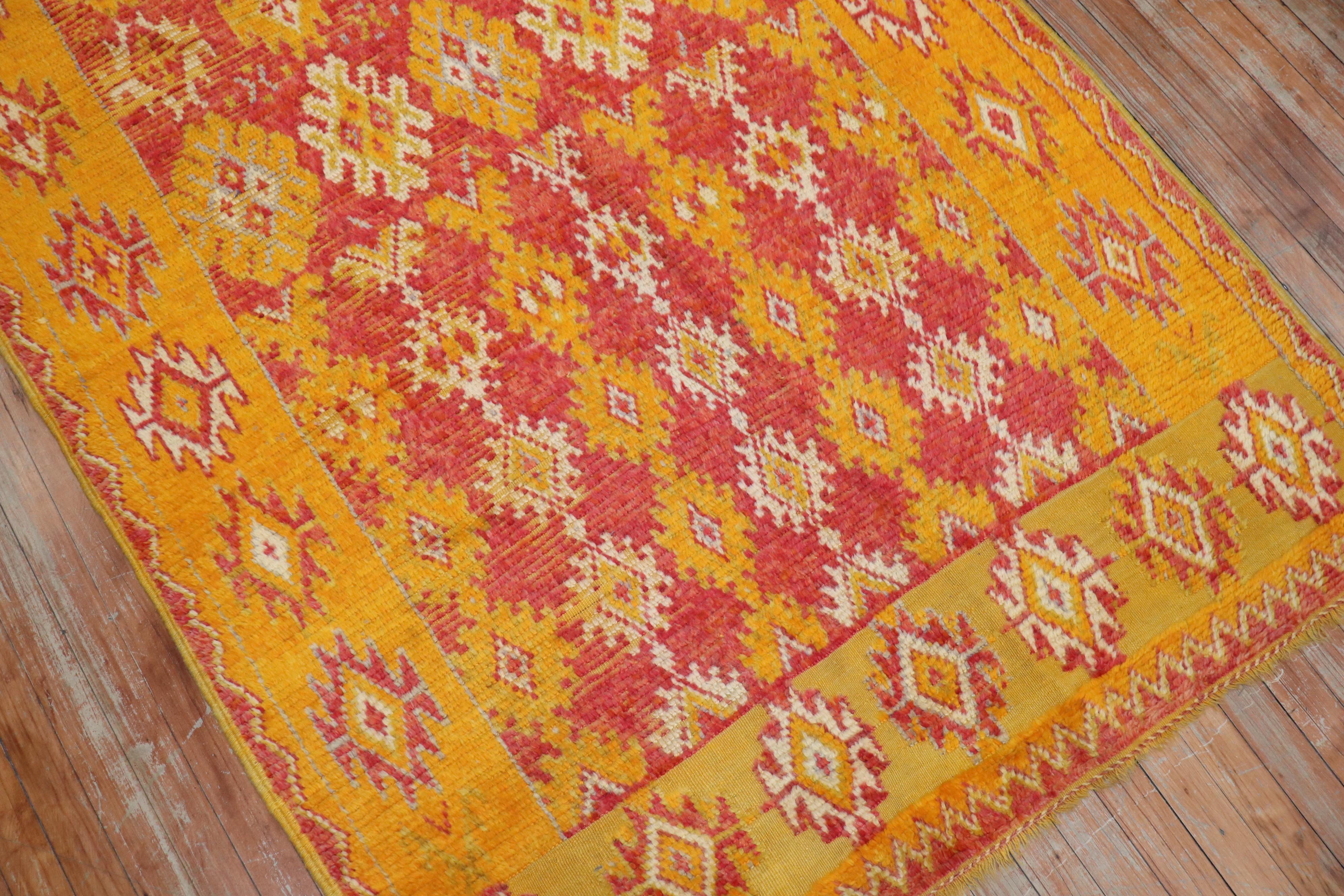 Saffron Red Quirky Moroccan Colorful Geometric Accent Rug For Sale 1