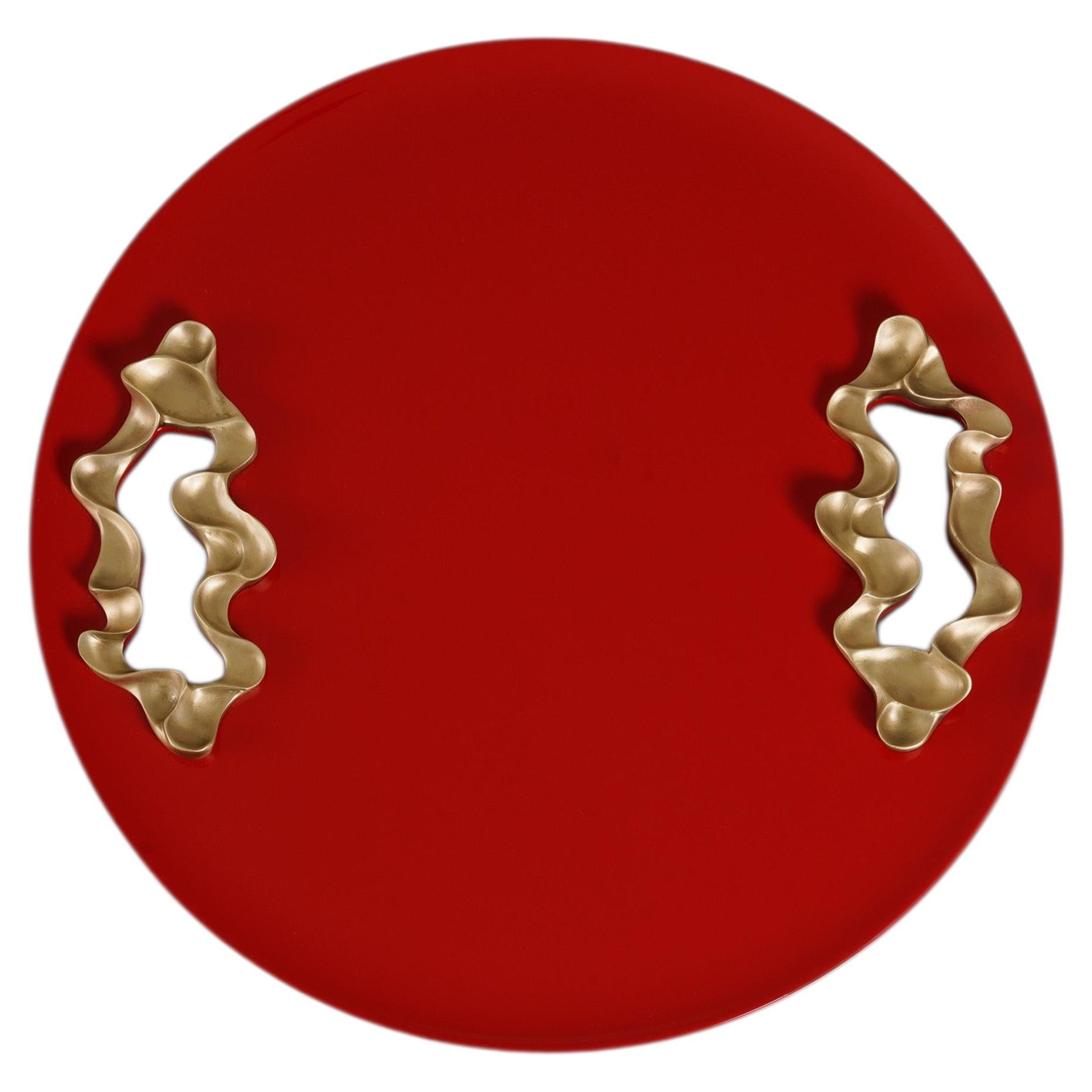 Saffron Red Tray Small in Lacquer & Brass, Viya By Vikram Goyal