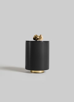Saffron Round Container Black in Lacquer Wood & Brass, Viya By Vikram Goyal