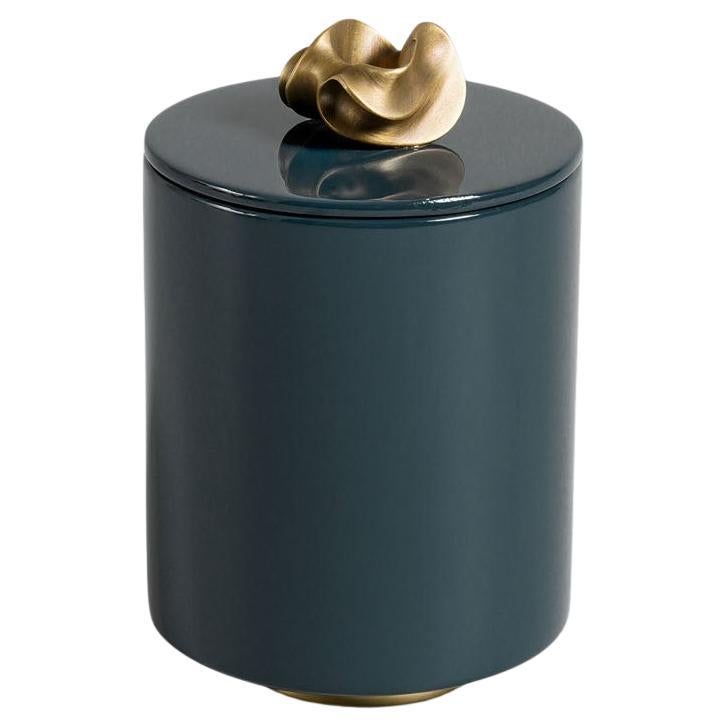 Saffron Round Container Dark Blue in Lacquer Wood 
Brass, Viya By Vikram Goyal