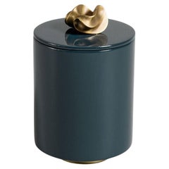 Saffron Round Container Dark Blue in Lacquer Wood 
Brass, Viya By Vikram Goyal