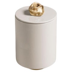 Saffron Round Container Ecru in Lacquer Wood 
Brass, Viya By Vikram Goyal