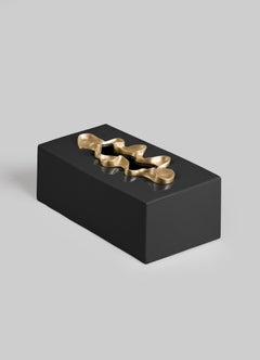 Saffron Tissue Box Black Large in Lacquer Wood & Brass, Viya By Vikram Goyal