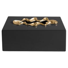 Saffron Tissue Box Black Large in Lacquer Wood 
Brass, Viya By Vikram Goyal