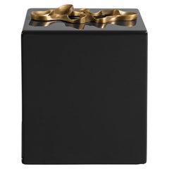 Saffron Tissue Box Black Small in Lacquer Wood 
Brass, Viya By Vikram Goyal