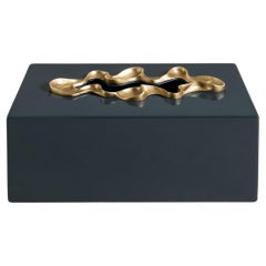 Saffron Tissue Box Dark Blue Large in Lacquer Wood 
Brass, Viya By Vikram Goyal