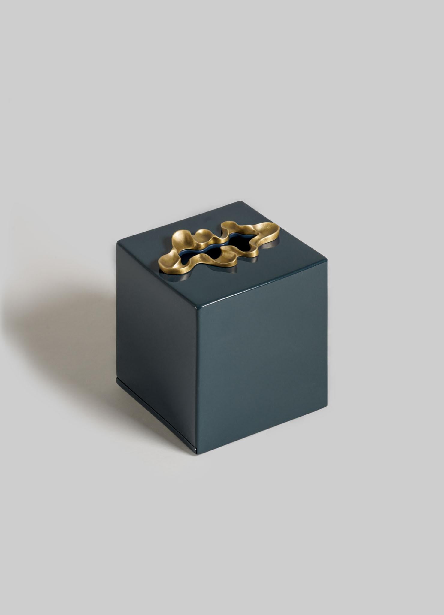 Saffron Tissue Box Dark Blue Small in Lacquer Wood and Brass, Viya By ...