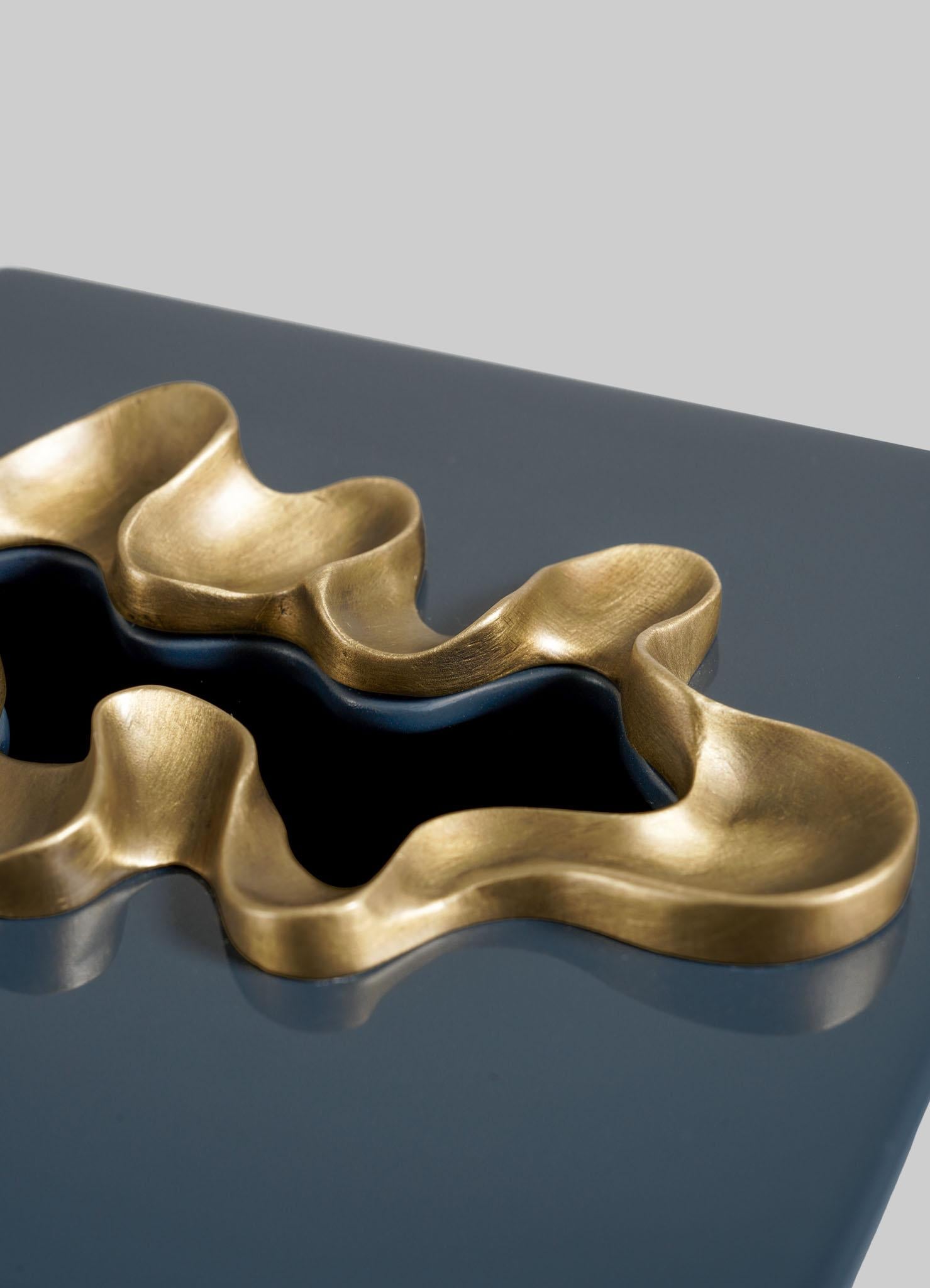 Saffron Tissue Box Dark Blue Small in Lacquer Wood and Brass, Viya By ...