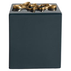 Saffron Tissue Box Dark Blue Small in Lacquer Wood 
Brass, Viya By Vikram Goyal