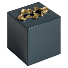 Saffron Tissue Box Dark Blue Small in Lacquer Wood & Brass, Viya By Vikram Goyal