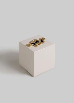 Saffron Tissue Box Ecru Small in Lacquer Wood & Brass, Viya By Vikram Goyal