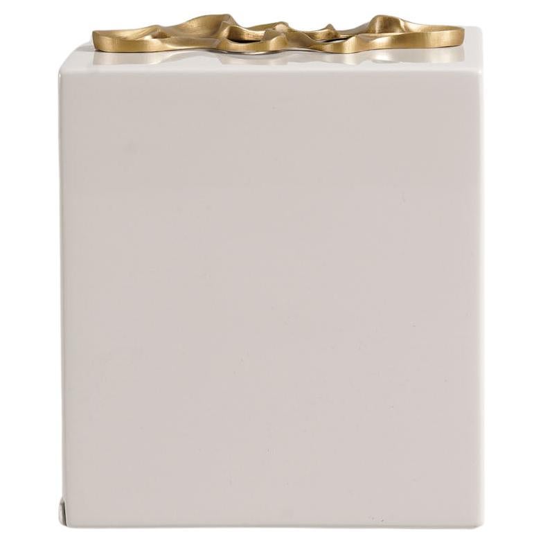 Saffron Tissue Box Ecru Small in Lacquer Wood 
Brass, Viya By Vikram Goyal